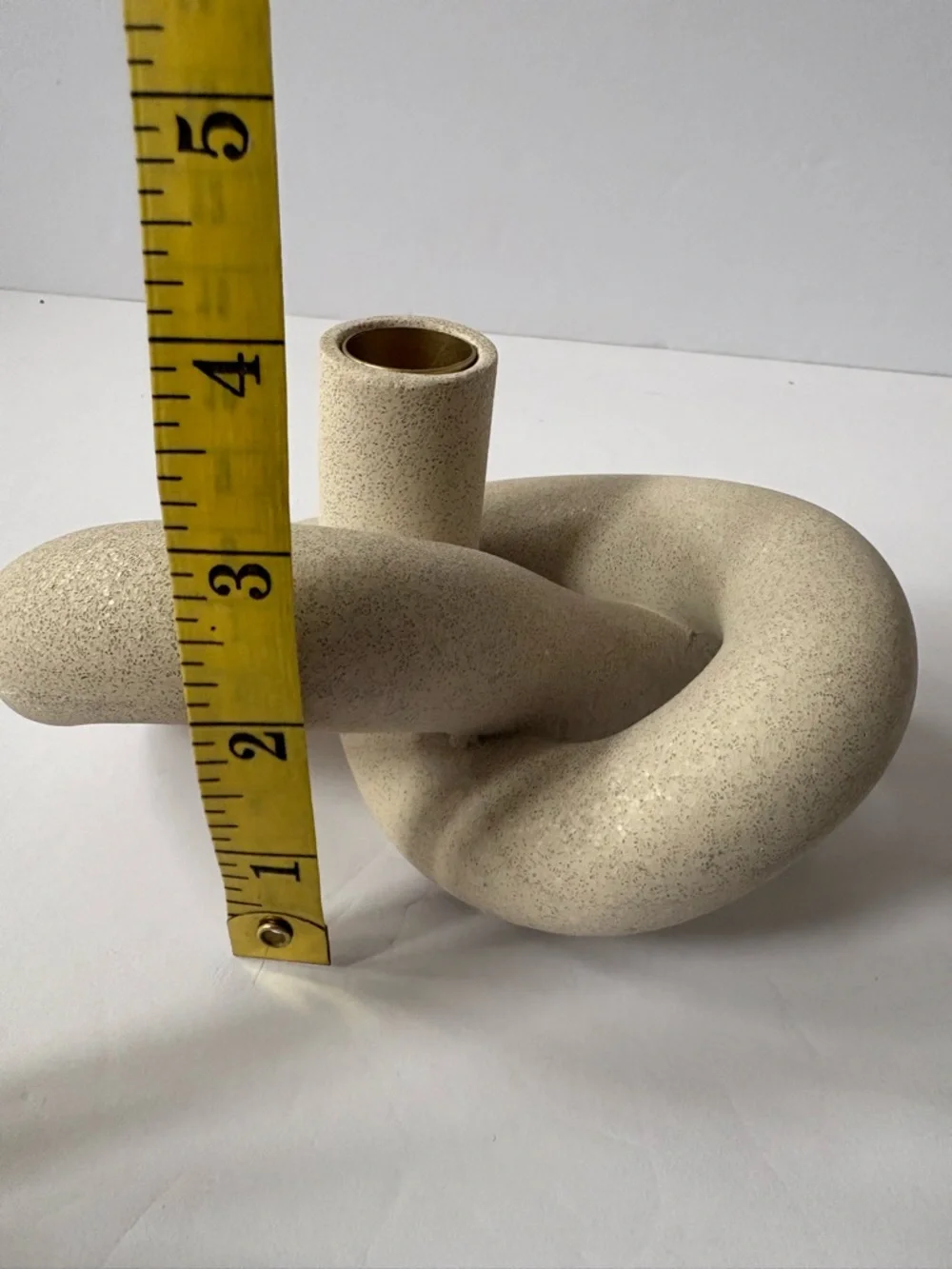 CB2 Asha Speckled Cement Knotted Taper‎ Candle Holder Metal Cap Trendy Heavy